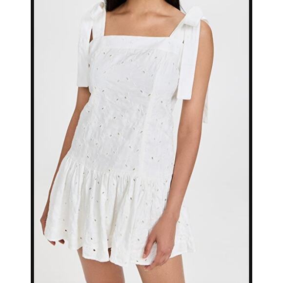 Agua Bendita Joaquina Dress Cream Eyelet Tie Strap Mini Dress Medium - Picture 1 of 13